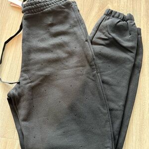 Victoria secret pink Black Jogger Sweatpants with black rhinestone detail